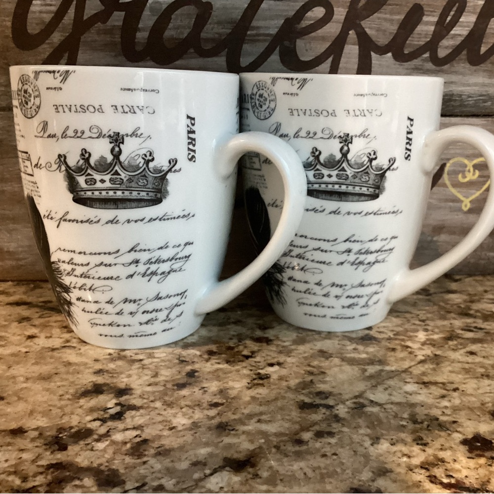 ⚜️ PARIS Mug Set by artist Paula Scaletta NWOT set of 2 15 oz cups coffee tea - Picture 2 of 7